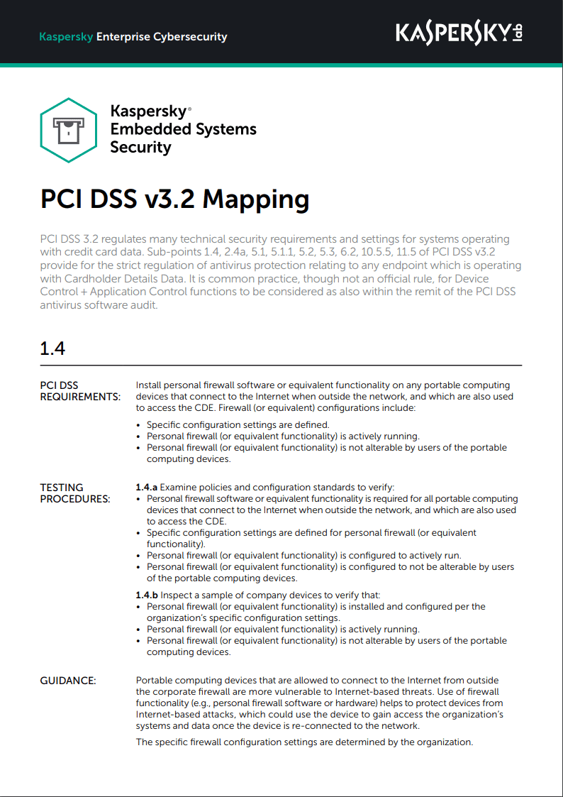 Kaspersky Embedded Systems Security - PCI-DSS v3.2 Mapping